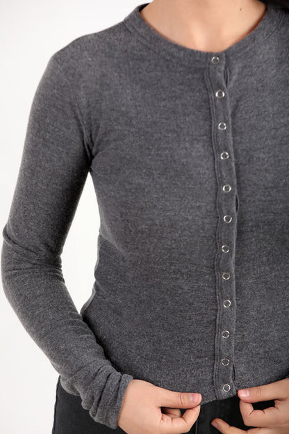 Kadın Önü Çıtçıtlı Bluz Antrasit