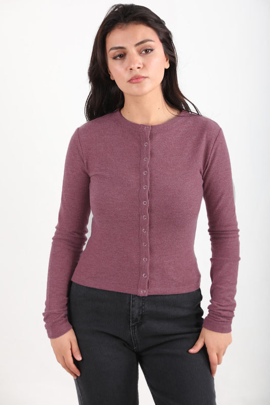 Pressline Kadın Önü Çıtçıtlı Bluz Bordo