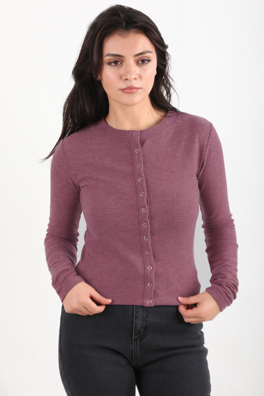 Pressline Kadın Önü Çıtçıtlı Bluz Bordo