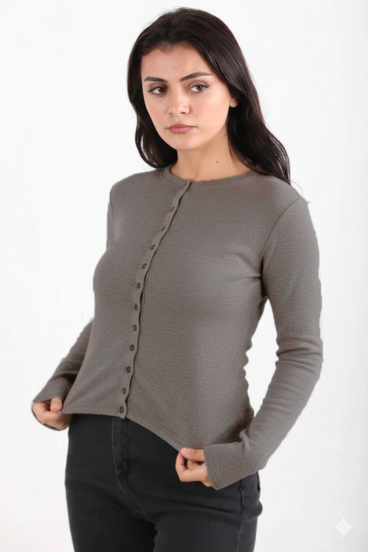 Pressline Kadın Önü Çıtçıtlı Bluz Kahverengi