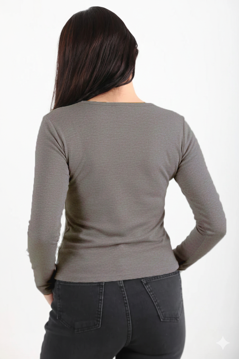 Pressline Kadın Önü Çıtçıtlı Bluz Kahverengi