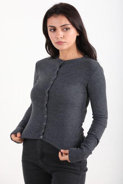 Kadın Önü Çıtçıtlı Bluz Lacivert