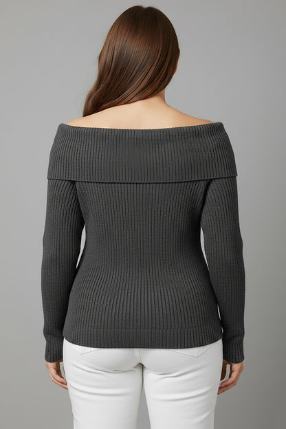 Büyük Beden Madonna Yaka Triko Bluz Antrasit