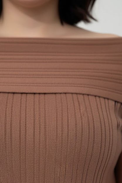 Büyük Beden Madonna Yaka Triko Bluz Gül Kurusu