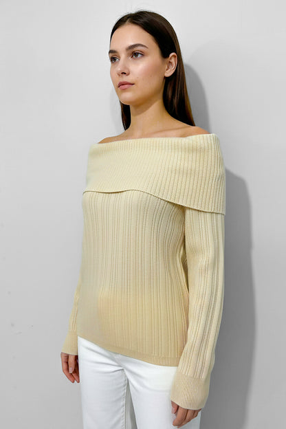 Büyük Beden Madonna Yaka Triko Bluz Taş