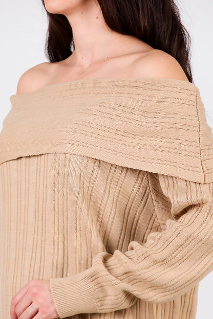 Kadın Madonna Yaka Triko Bluz Açık Kahverengi