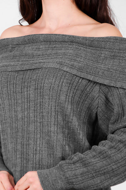 Kadın Madonna Yaka Triko Bluz Antrasit