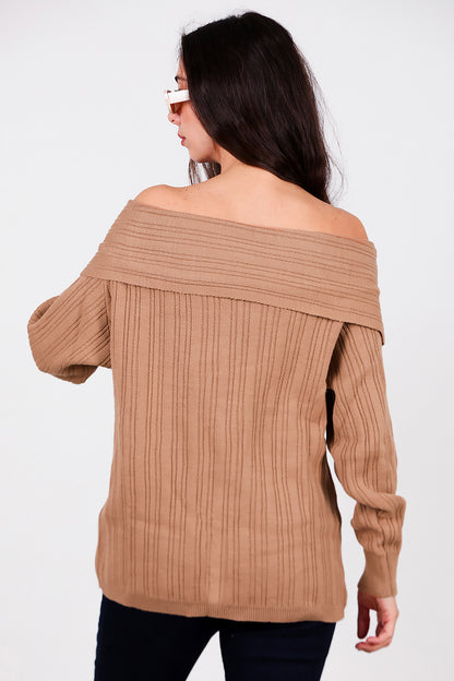 Kadın Madonna Yaka Triko Bluz Bej