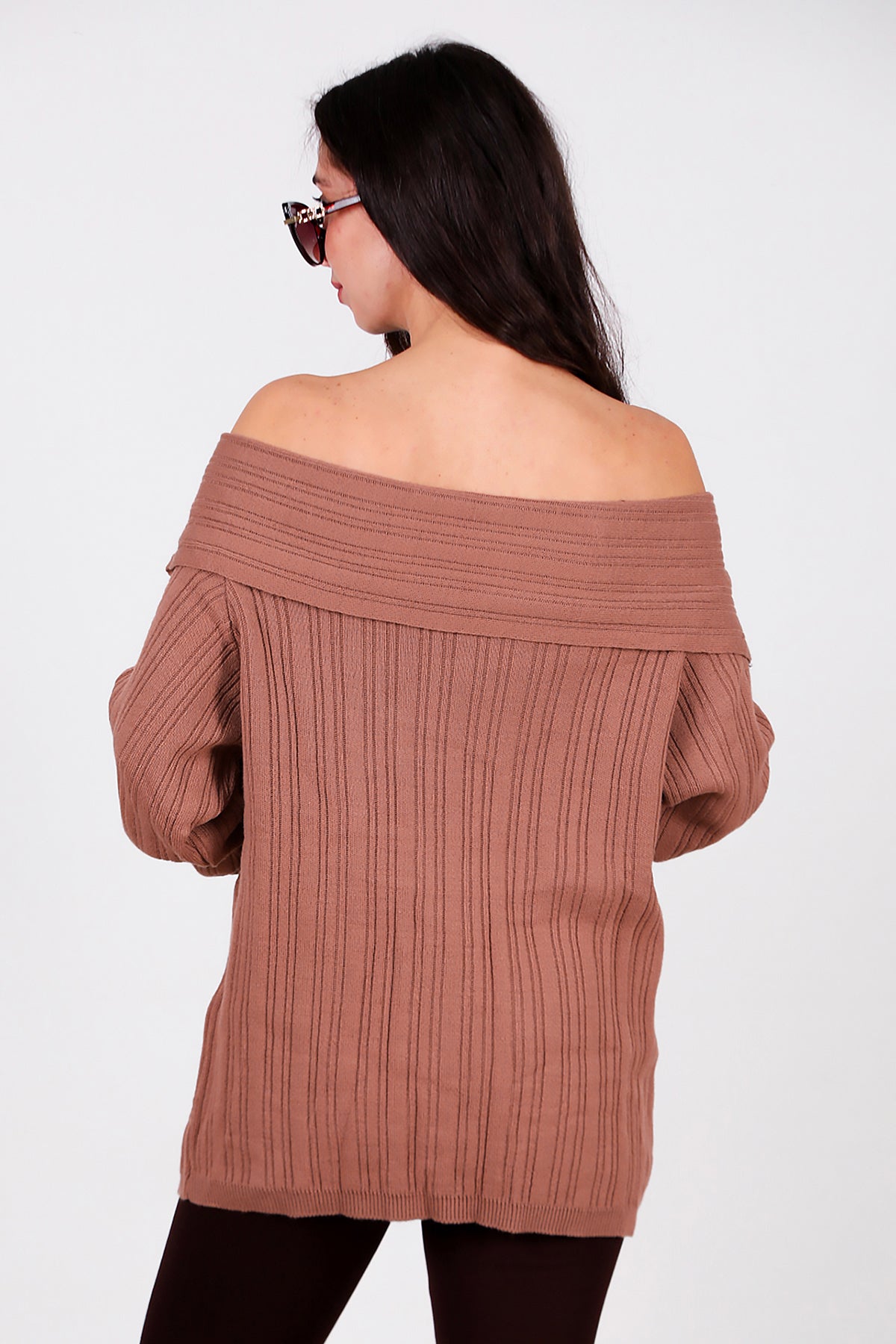 Kadın Madonna Yaka Triko Bluz Gül Kurusu