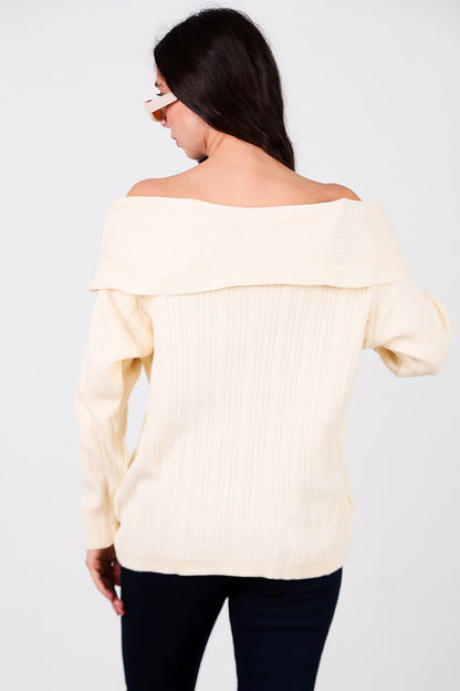 Kadın Madonna Yaka Triko Bluz Krem