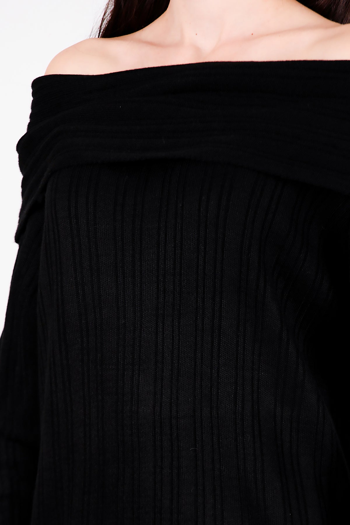 Kadın Madonna Yaka Triko Bluz Siyah