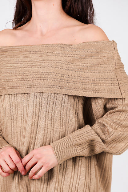 Kadın Madonna Yaka Triko Bluz Vizon