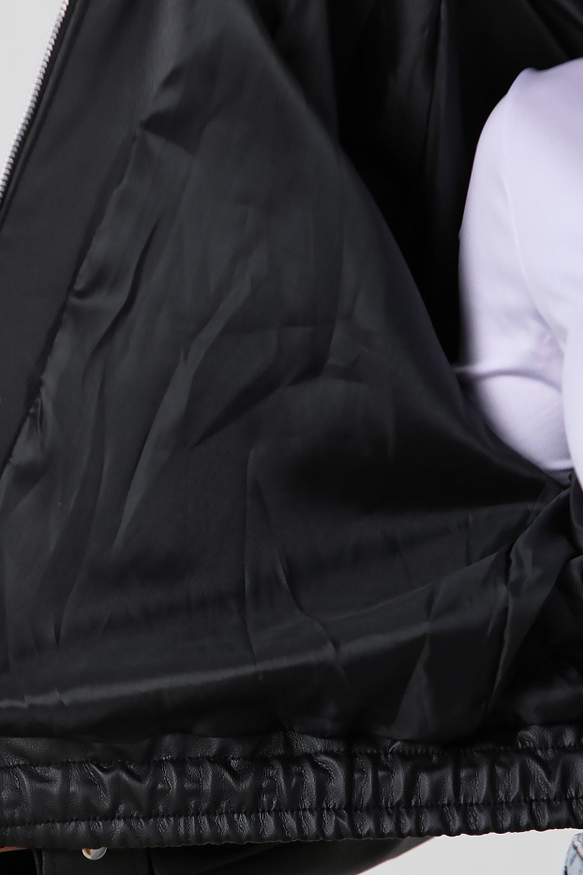 Kadın Bel Lastikli Deri Ceket Siyah