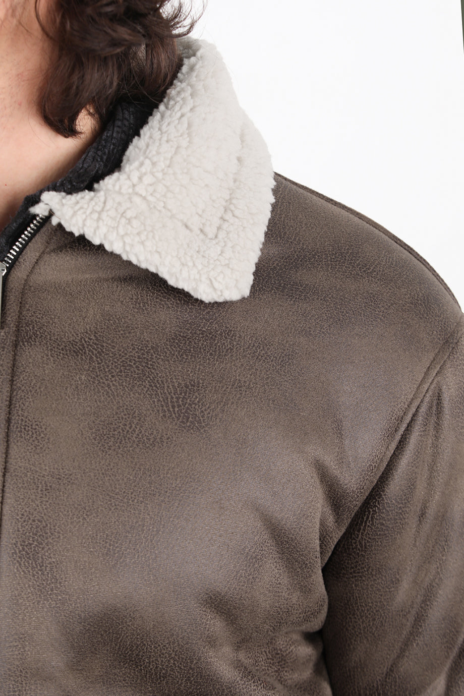 Aviator Erkek İçi Kuzu Kraşlı Deri Ceket Kahverengi