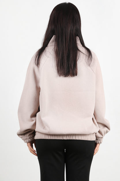 Flexjacket Kadın Ön Fermuarlı Dik Yaka Bel Lastikli Ceket Bej