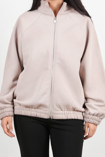 Flexjacket Kadın Ön Fermuarlı Dik Yaka Bel Lastikli Ceket Bej