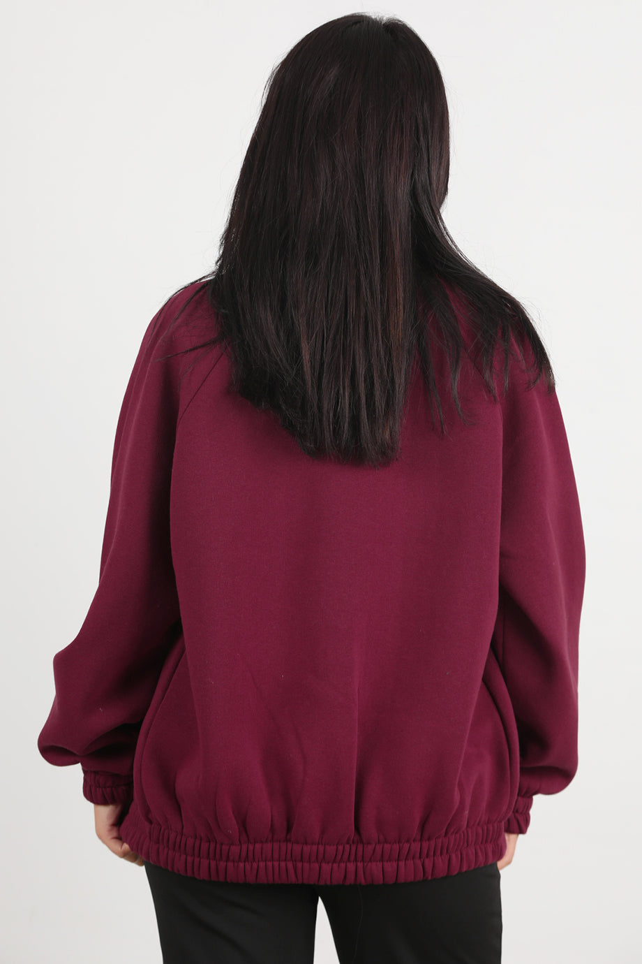 Flexjacket Kadın Ön Fermuarlı Dik Yaka Bel Lastikli Ceket Bordo