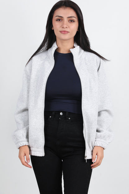 Flexjacket Kadın Ön Fermuarlı Dik Yaka Bel Lastikli Ceket Gri