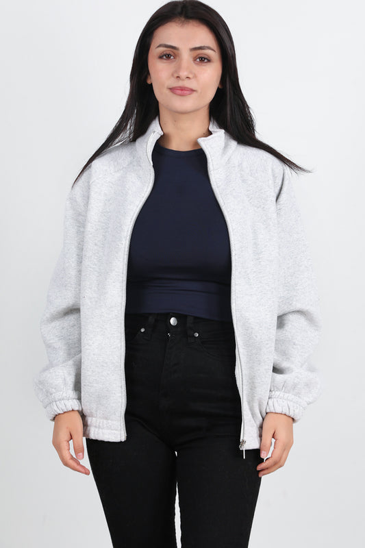 Flexjacket Kadın Ön Fermuarlı Dik Yaka Bel Lastikli Ceket Gri