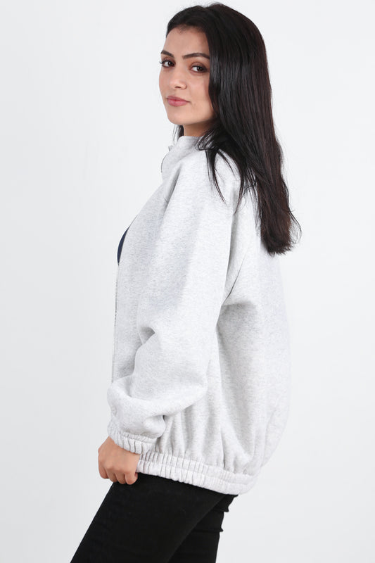 Flexjacket Kadın Ön Fermuarlı Dik Yaka Bel Lastikli Ceket Gri