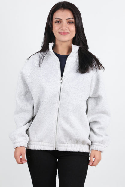 Flexjacket Kadın Ön Fermuarlı Dik Yaka Bel Lastikli Ceket Gri