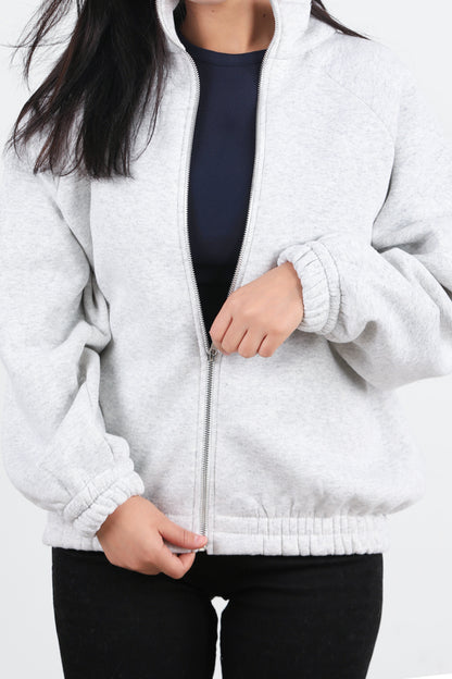 Flexjacket Kadın Ön Fermuarlı Dik Yaka Bel Lastikli Ceket Gri