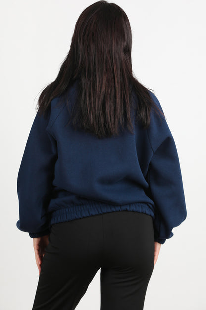 Flexjacket Kadın Ön Fermuarlı Dik Yaka Bel Lastikli Ceket Lacivert