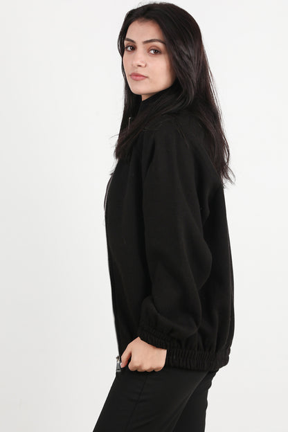 Flexjacket Kadın Ön Fermuarlı Dik Yaka Bel Lastikli Ceket Siyah