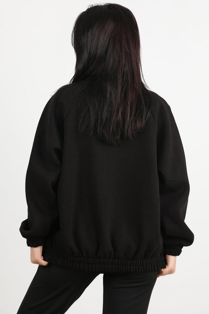 Flexjacket Kadın Ön Fermuarlı Dik Yaka Bel Lastikli Ceket Siyah