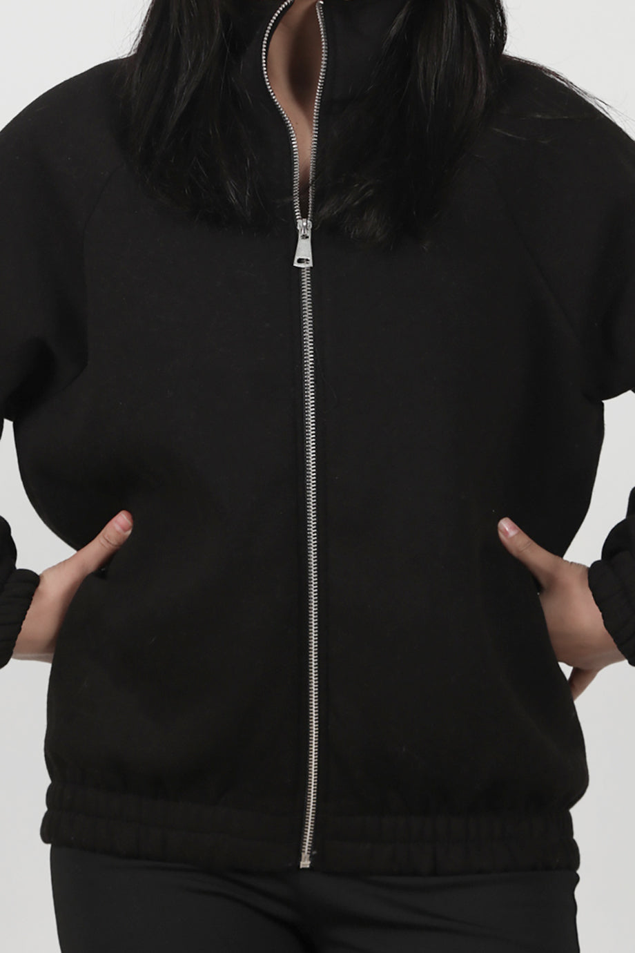 Flexjacket Kadın Ön Fermuarlı Dik Yaka Bel Lastikli Ceket Siyah