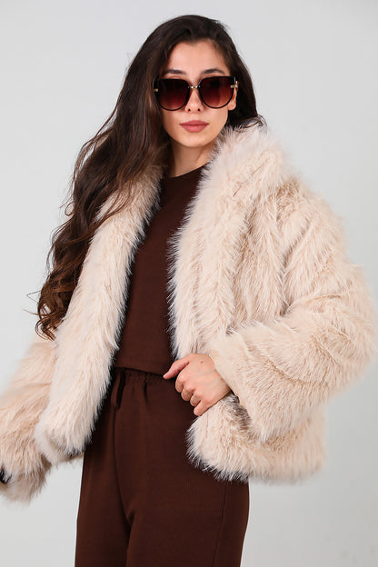 Kadın Kürk Ceket Krem