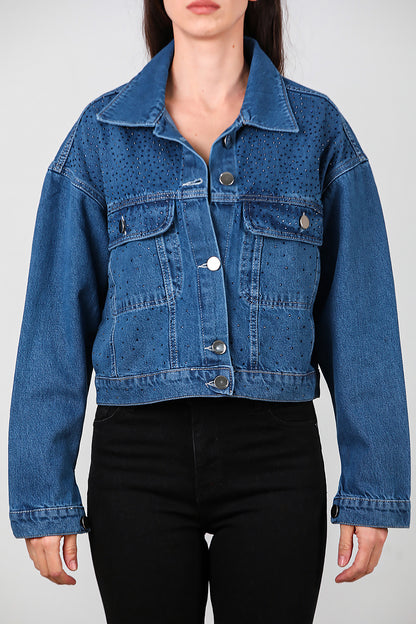 Kadın Taşlı Kot Ceket Mavi