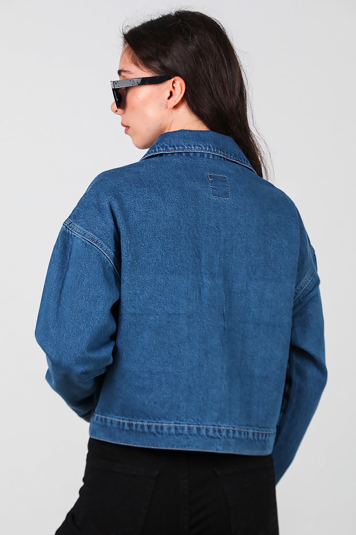 Kadın Taşlı Kot Ceket Mavi