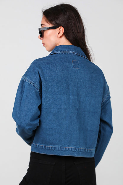 Kadın Taşlı Kot Ceket Mavi