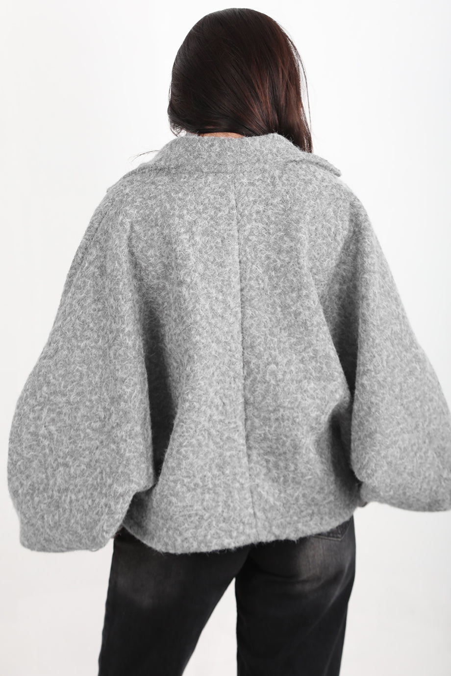 Cashmere Kadın Sakallı Kaşe Ön Fermuarlı Ceket Gri