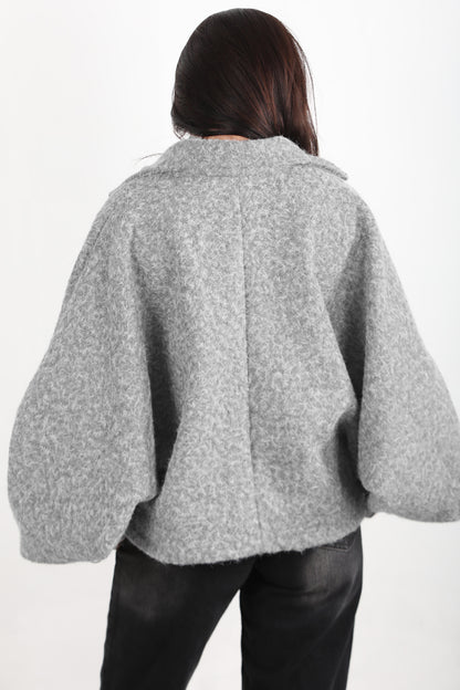 Cashmere Kadın Sakallı Kaşe Ön Fermuarlı Ceket Gri