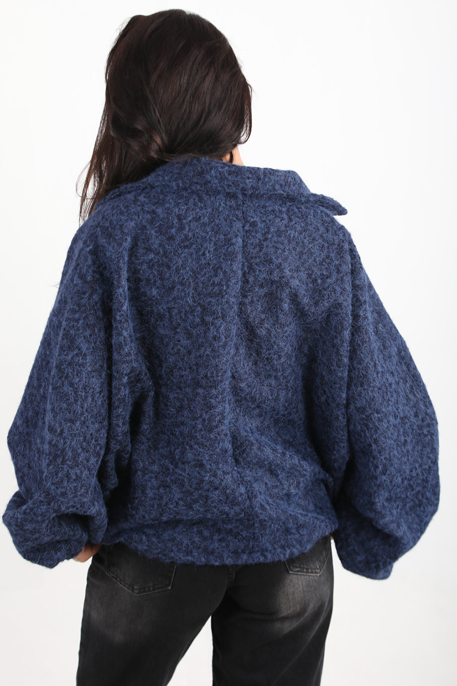 Cashmere Kadın Sakallı Kaşe Ön Fermuarlı Ceket Lacivert