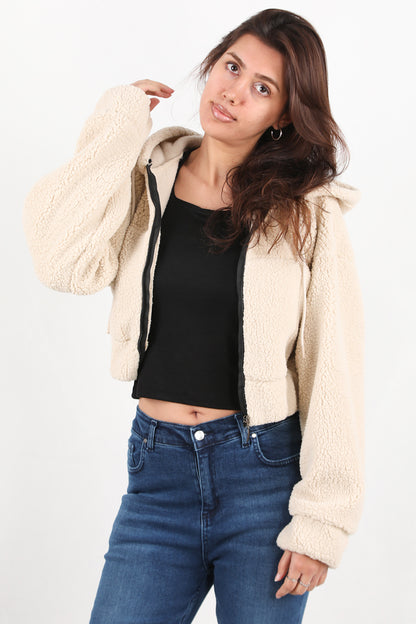 Creamyra Kadın Kısa Kapşonlu Ceket Krem