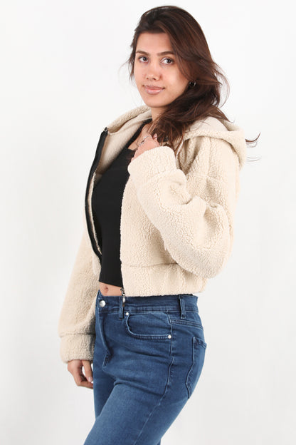 Creamyra Kadın Kısa Kapşonlu Ceket Krem