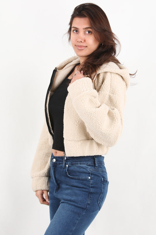 Creamyra Kadın Kısa Kapşonlu Ceket Krem