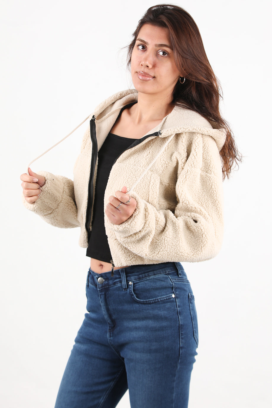 Creamyra Kadın Kısa Kapşonlu Ceket Krem