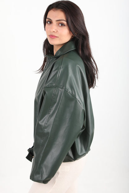 Kadın Bel Kemerli Deri Ceket Zümrüt - Şık ve Zarif Deri Ceket
