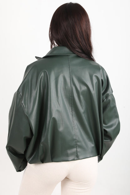 Kadın Bel Kemerli Deri Ceket Zümrüt - Şık ve Zarif Deri Ceket