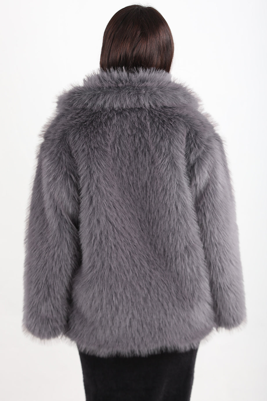Furline Kadın Önü Fermuarlı Kürklü Ceket Gri