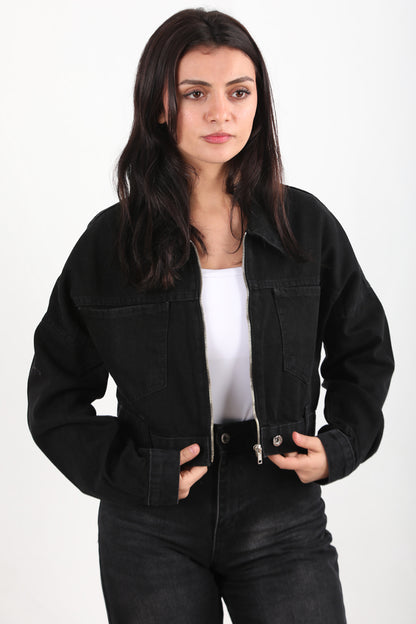 Crozia Kadın Kısa Ön Fermuarlı Ceket Siyah
