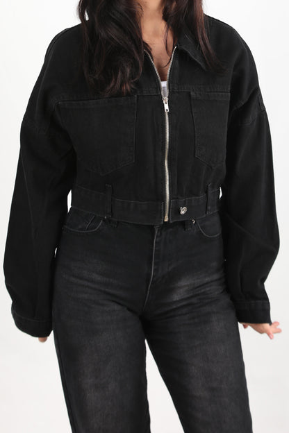 Crozia Kadın Kısa Ön Fermuarlı Ceket Siyah