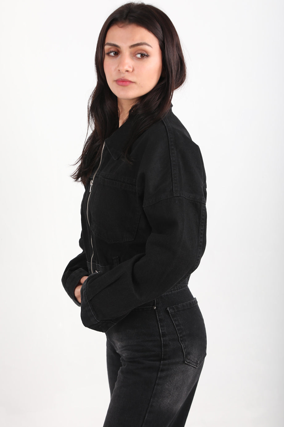 Crozia Kadın Kısa Ön Fermuarlı Ceket Siyah