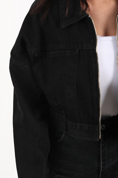 Crozia Kadın Kısa Ön Fermuarlı Ceket Siyah