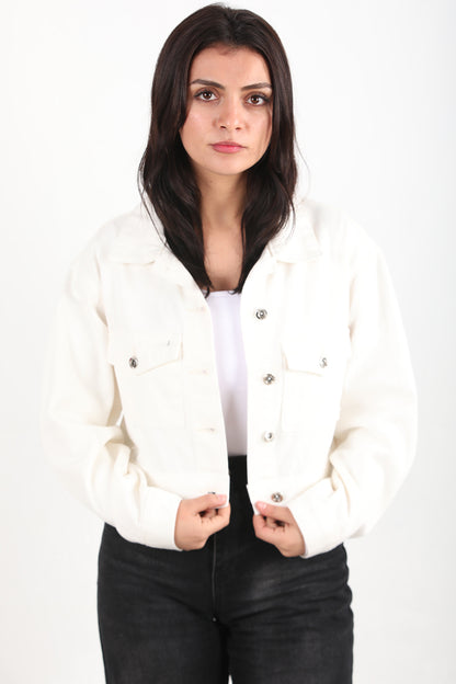 Buttona Kadın Kısa Ön Düğmeli Kot Ceket Ekru