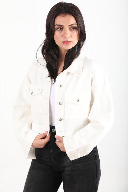 Buttona Kadın Kısa Ön Düğmeli Kot Ceket Ekru